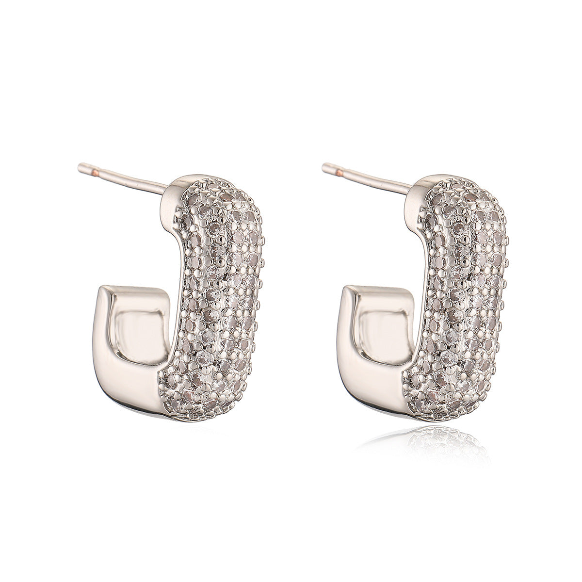 Geometric Stud Earrings for Women Made of Brass with Real Gold Plating and Micro-Paved Zirconia, Fashion-Forward Minimalist Design