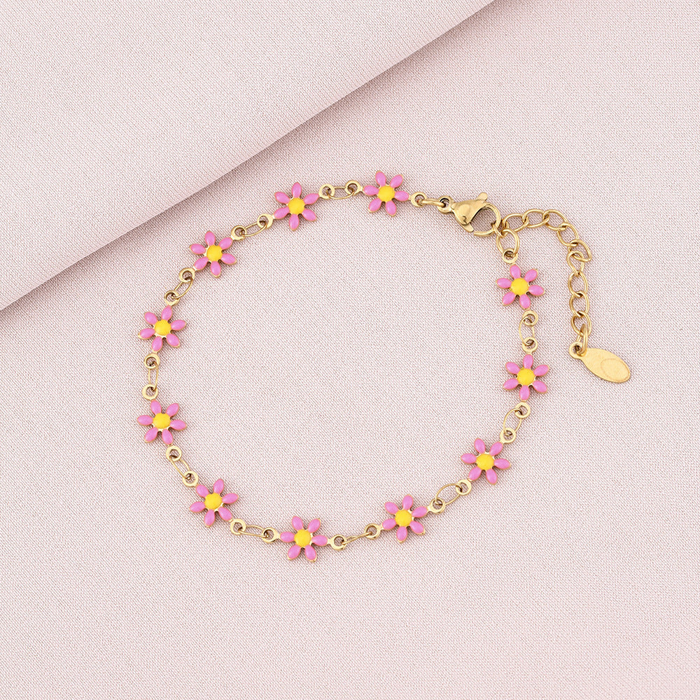 Pulsera geométrica minimalista de acero inoxidable con motivo de pétalos para mujer y hombre, accesorio de moda electrochapado