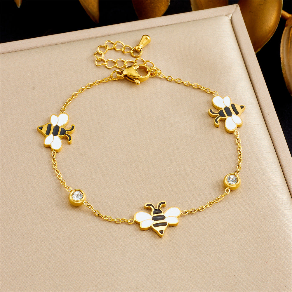 Minimalist Elegant Cartoon Drip Oil Plated Stainless Steel Animal Bee Bracelet for Women
