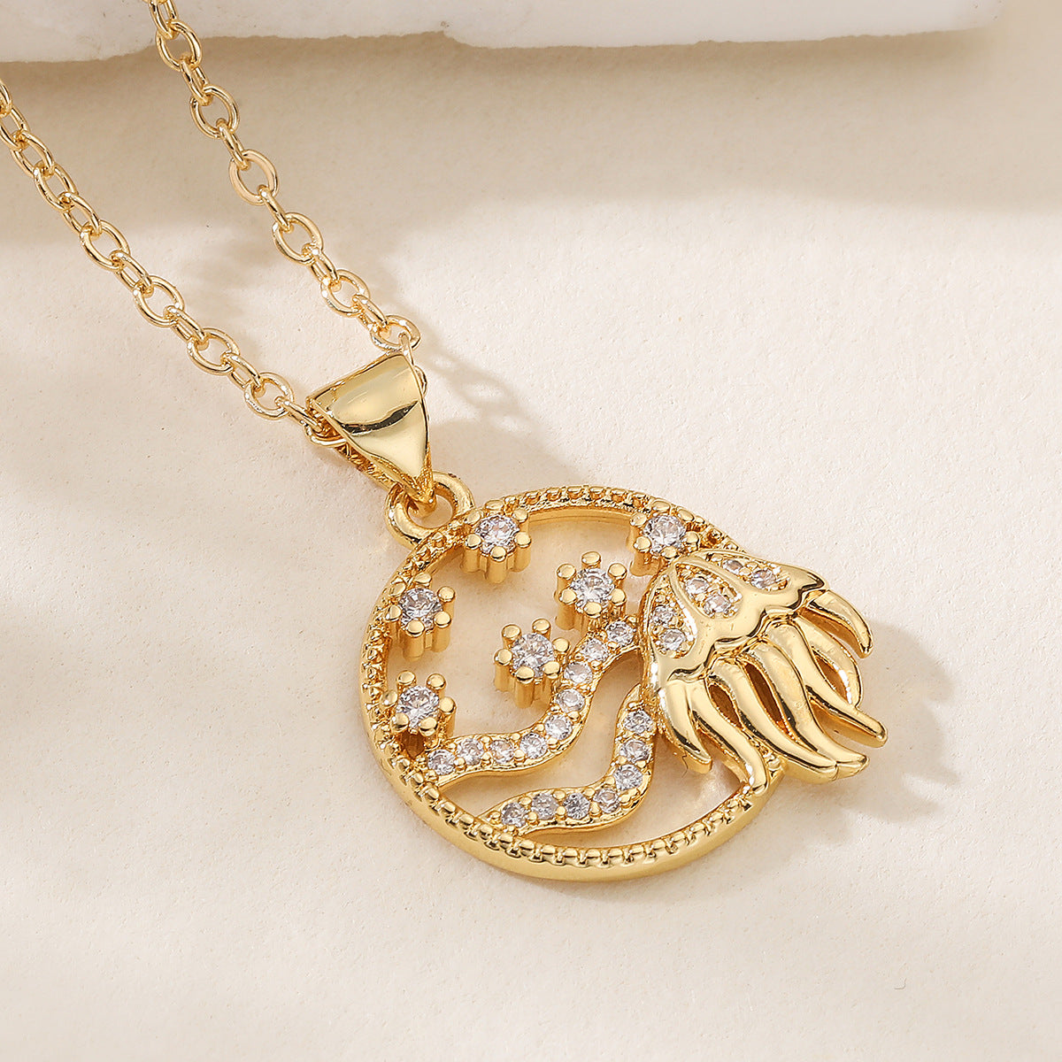 Minimalist Geometric Brass Gold Plated Cubic Zirconia Pendant Necklace