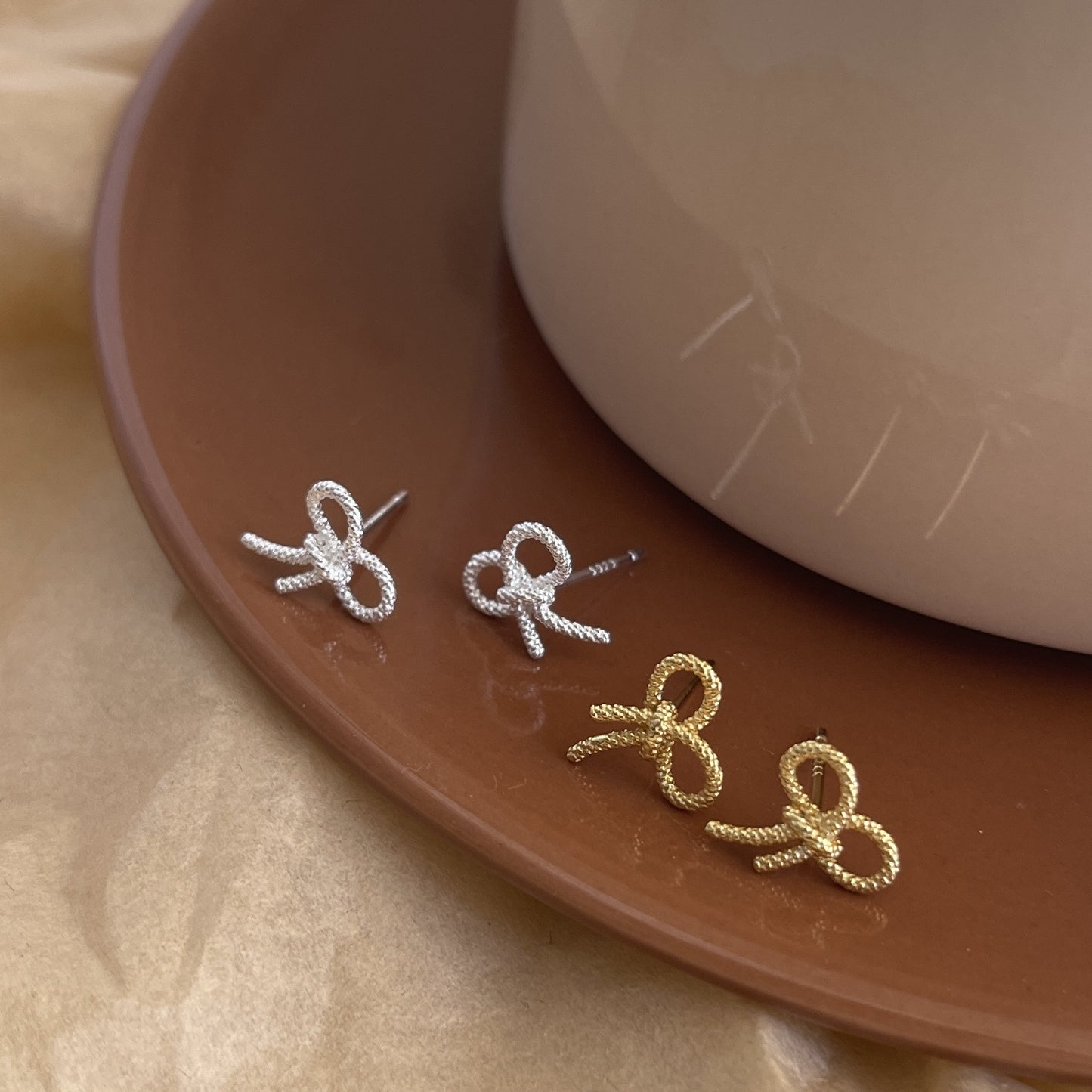 Minimalist Bowknot Earrings in 925 Sterling Silver with Plated Finish for Women
