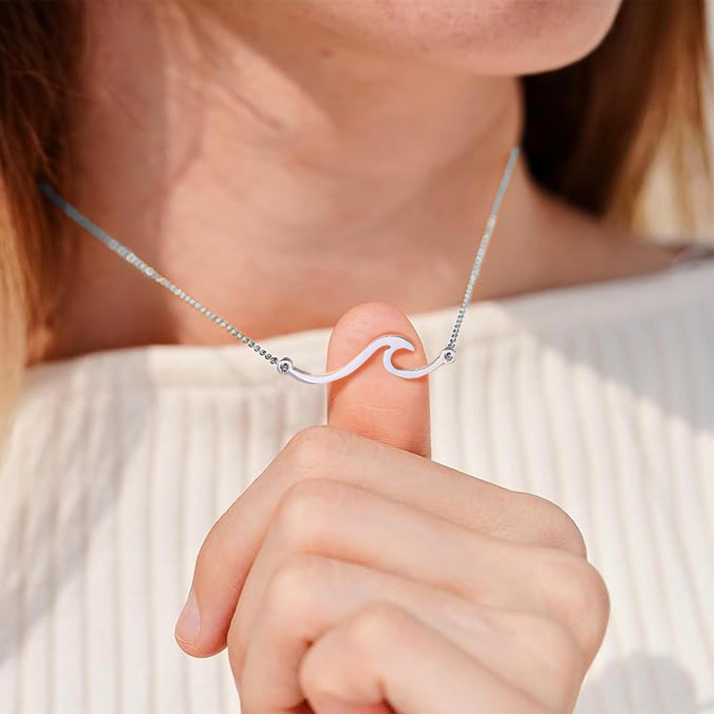 Sweet Plated Stainless Steel Wave Necklace Curb Chain Unisex Jewelry