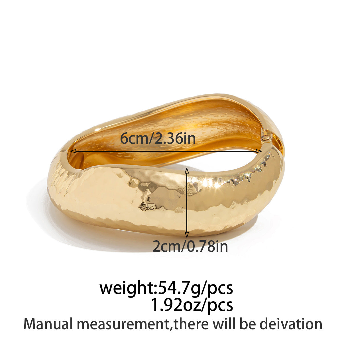 Exaggerated Geometric Zinc Alloy Plated Hammered Wide Cuff Bracelet