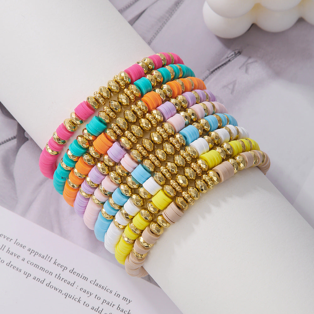 Bohemian Gold Geometric Round Resin Bracelet Set for Women
