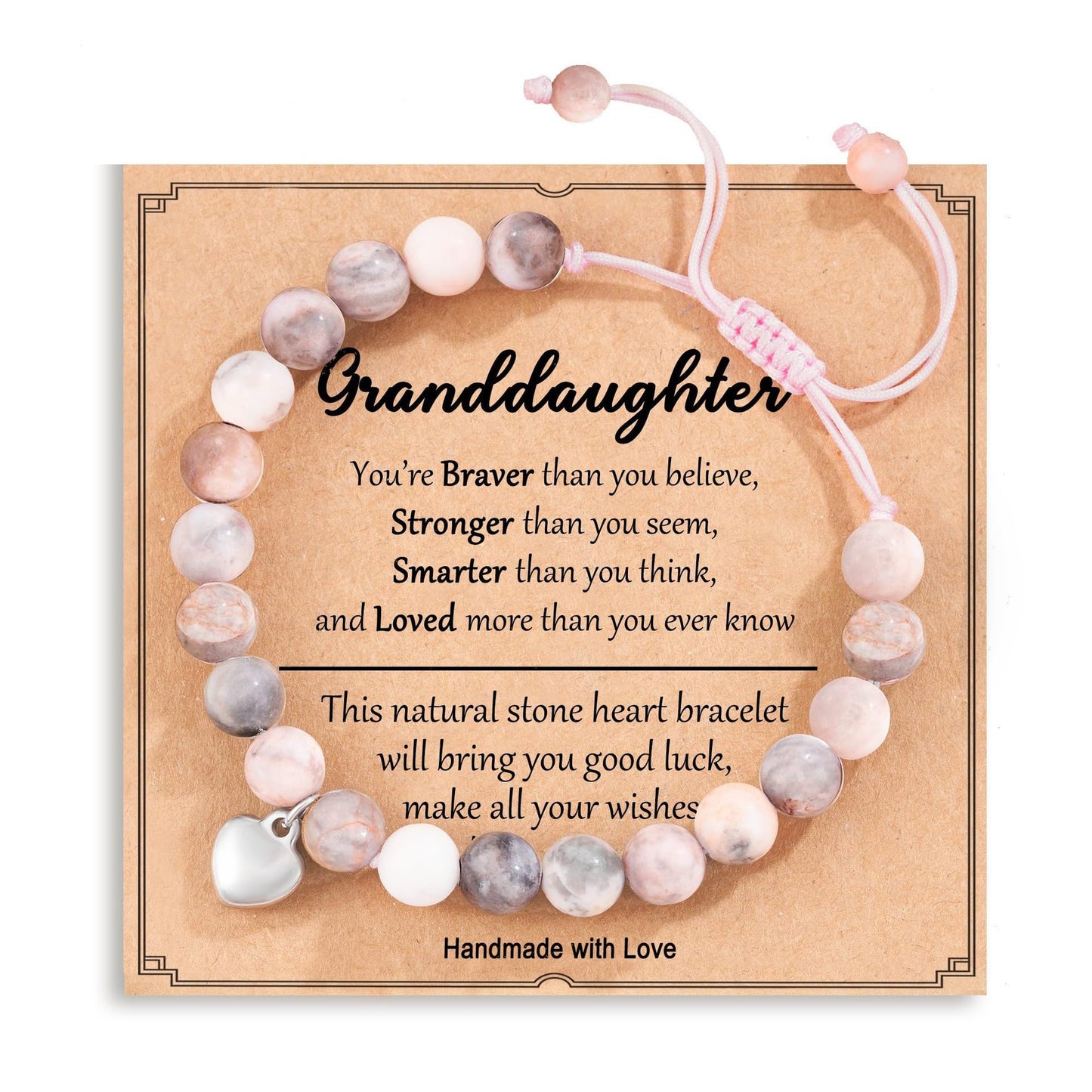 Handmade Geometric Heart Zebra Print Natural Stone Beaded Bracelet Unisex Fashion Jewelry