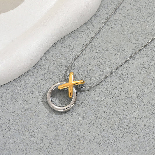 Collana Lunga da Donna Chic con Motivo Geometrico XO in Rame con Finitura Galvanica