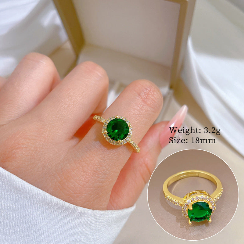Minimalist Sweet Micro-Inlaid Cubic Zirconia Crown Brass Adjustable Ring for Women