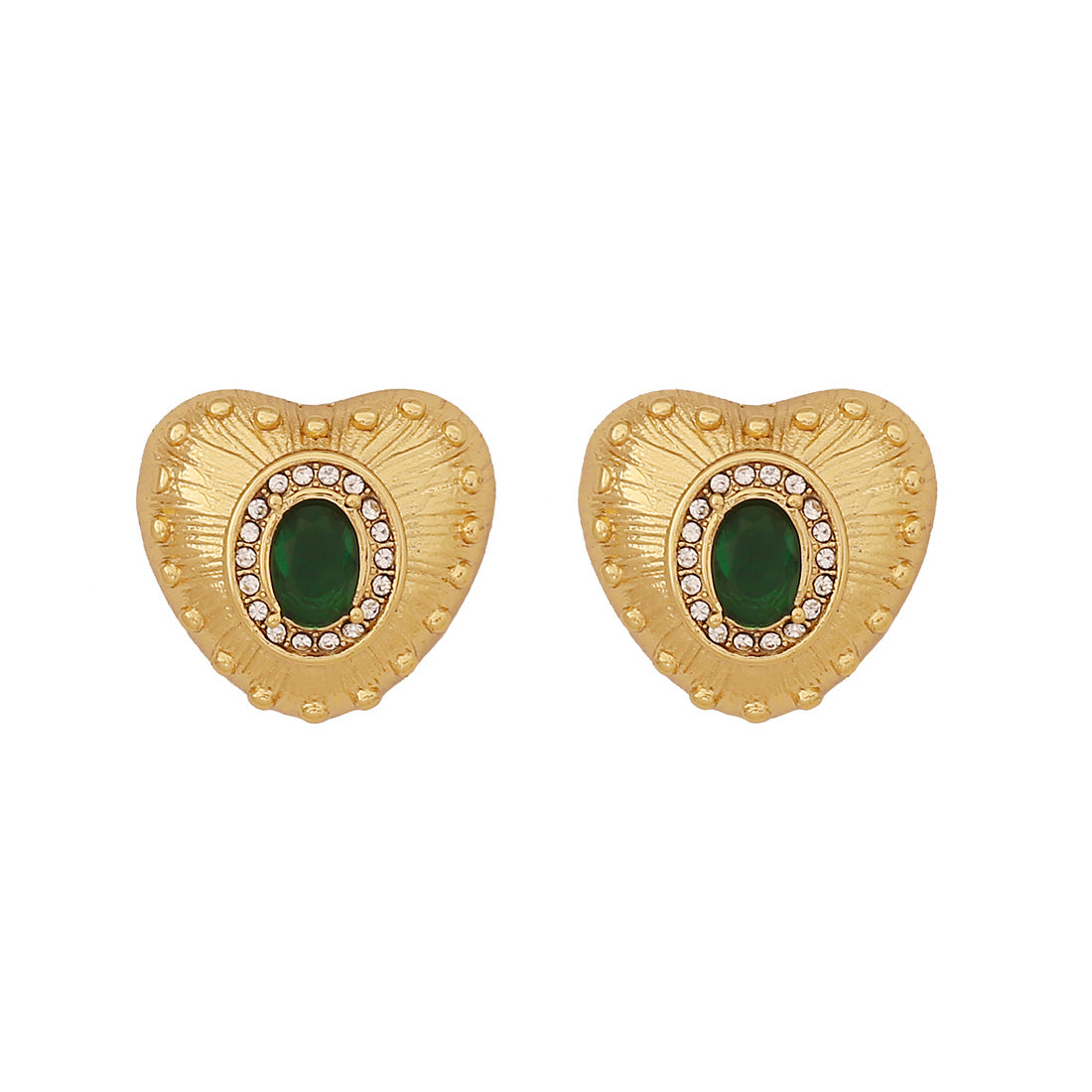 Vintage Romantic Heart-Shaped Titanium Steel Stud Earrings with Zircon Accents and Plated Finish