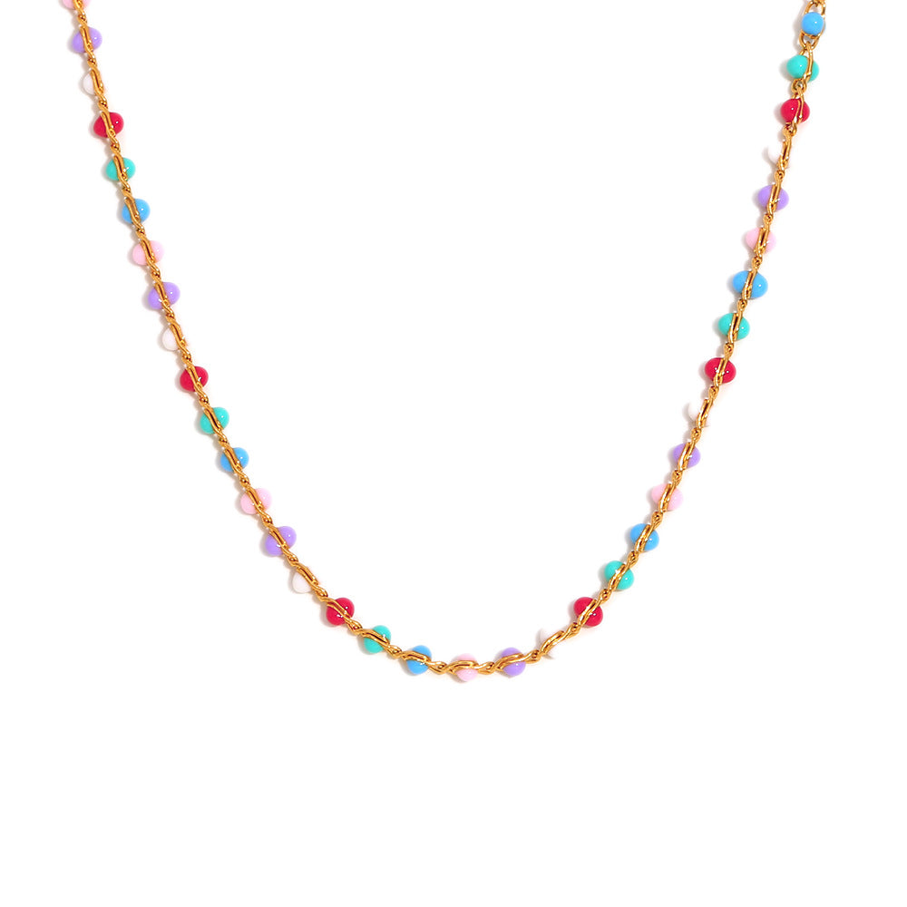 Fashionable Minimalist Geometric Pendant Necklace in Stainless Steel with 18K Gold Plating and Enamel Accents for Women