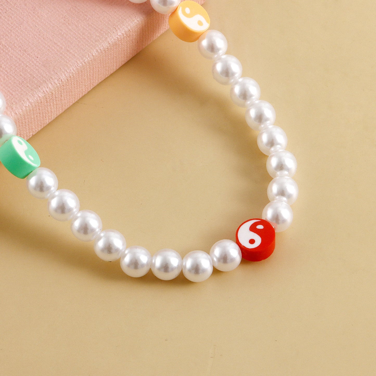 Geometric Tai Chi Bagua Anklet for Women Alloy Fashion Ethnic Style Colorful Polymer Clay Imitation Pearl Foot Chain