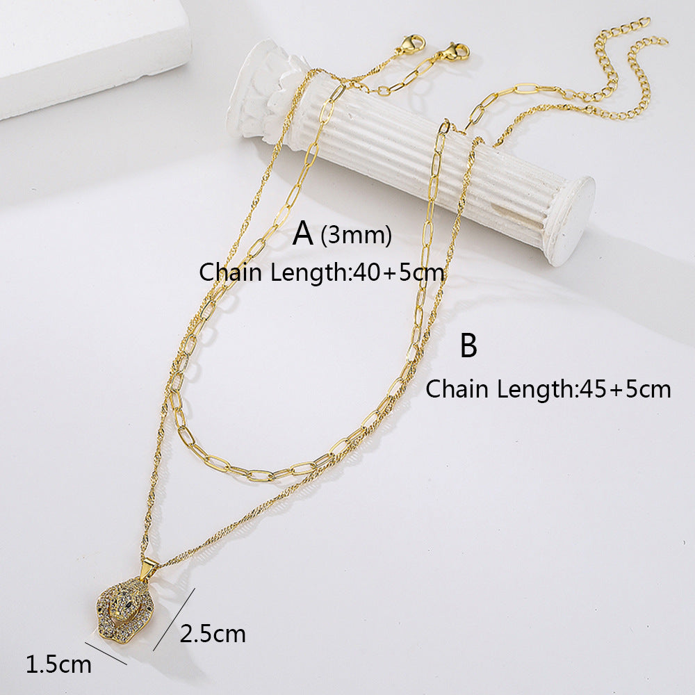 Minimalist Geometric Animal Pendant Necklace for Women in Copper with Gold Plating and Zircon Inlay