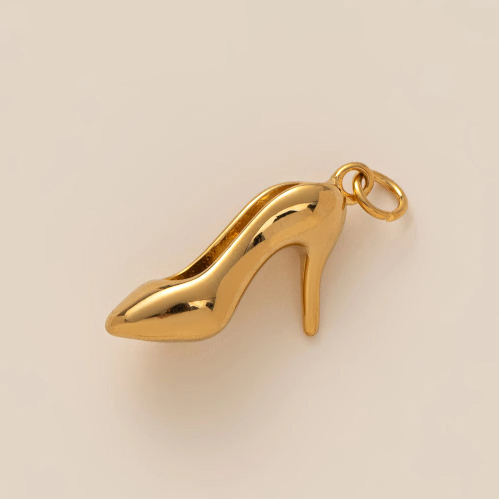 Vintage 18K Gold Plated Stainless Steel Boot Horseshoe Pendant Charm Bar for Women