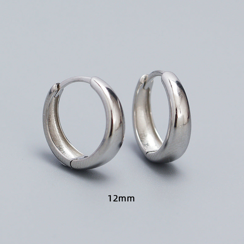Minimalist 925 Sterling Silver Polished Round Geometric Hoop Earrings