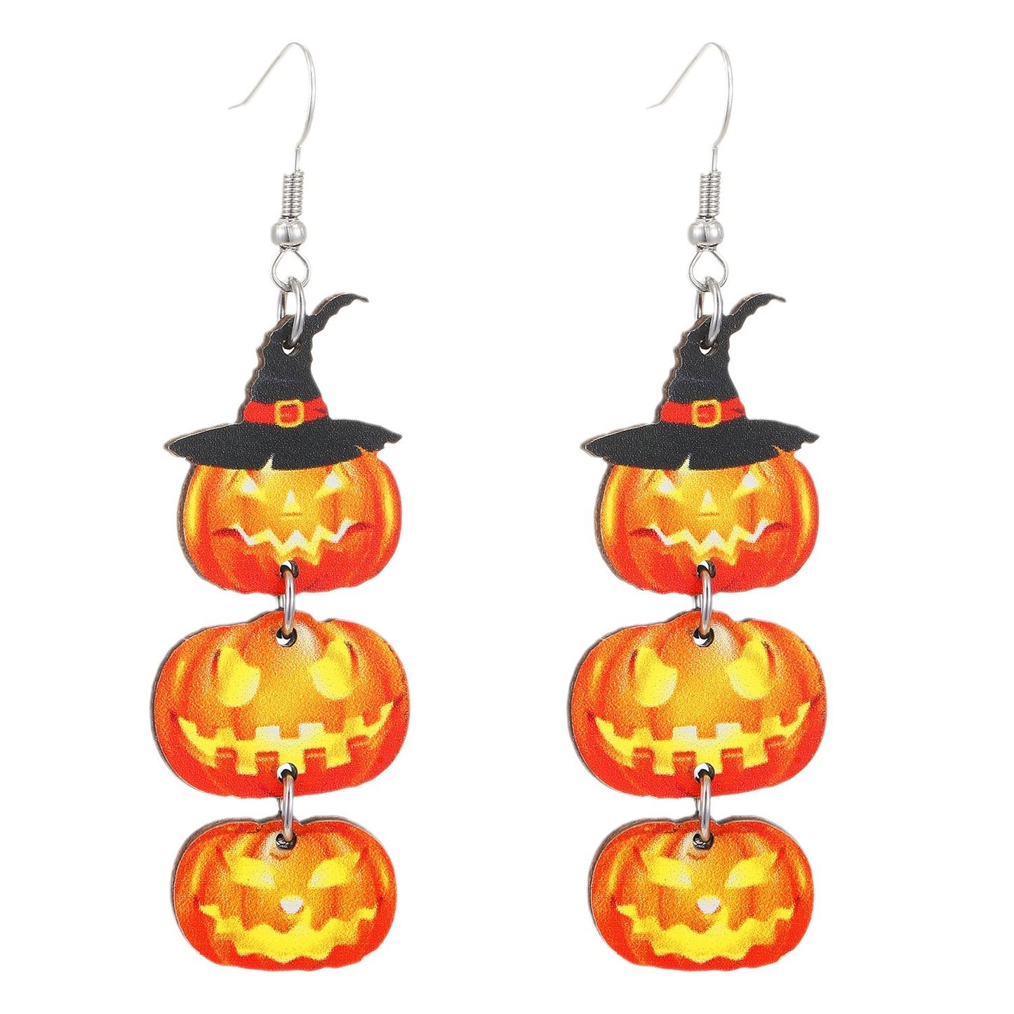Pendientes de calavera geométrica de madera y calabaza con temática de Halloween para mujer con acabado chapado