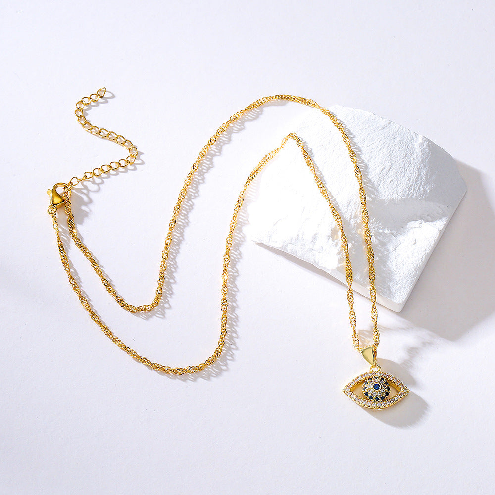 Geometric Evil Eye Pendant Necklace for Women Made of Brass with 18K Gold Plating Luxe Clavicle Chain
