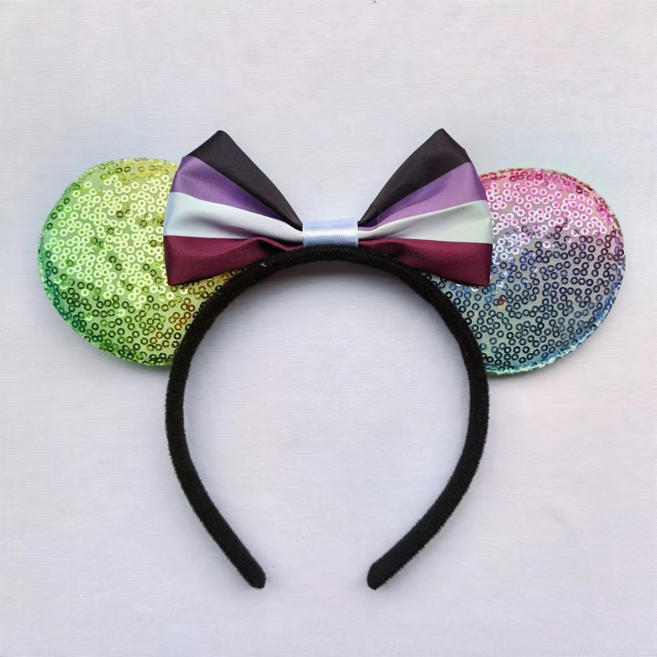 Cartoon Mickey Mouse Ear Headband with Rainbow Sequins and Bow for Theme Parties