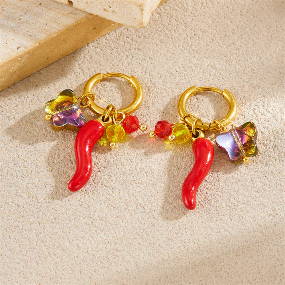 Sweet Gold Plated Stainless Steel Butterfly Round Earrings