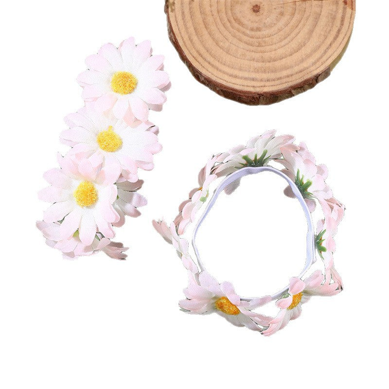 Cerchietto Floreale Elastico per Bambini con Dettagli in Resina a Girasole e Bordo in Pizzo in Tessuto