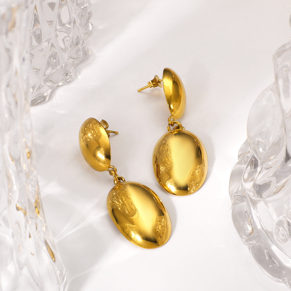 Minimalist Geometric Stainless Steel Gold-Plated Oval Earrings for Women with Smooth Polished Finish