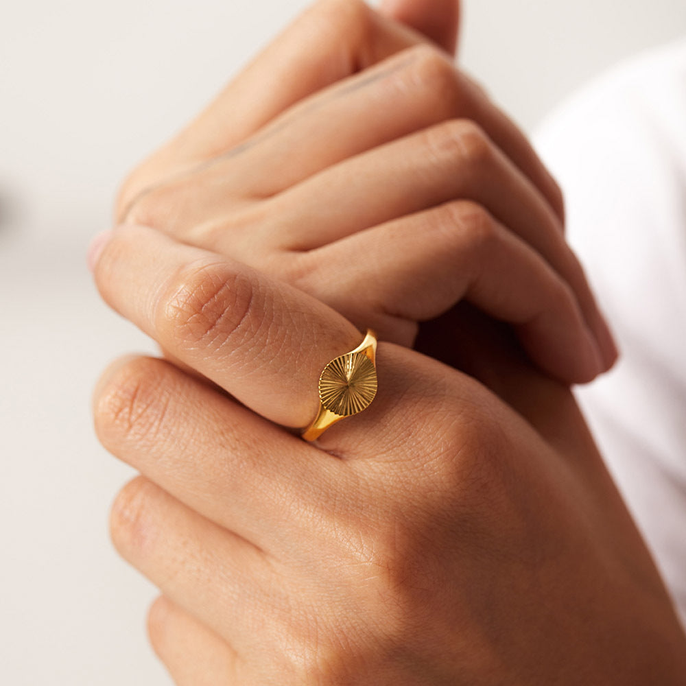 Minimalist Geometric Sun Ring for Women in Stainless Steel with 18K Gold IP Plating and High-Polish Finish
