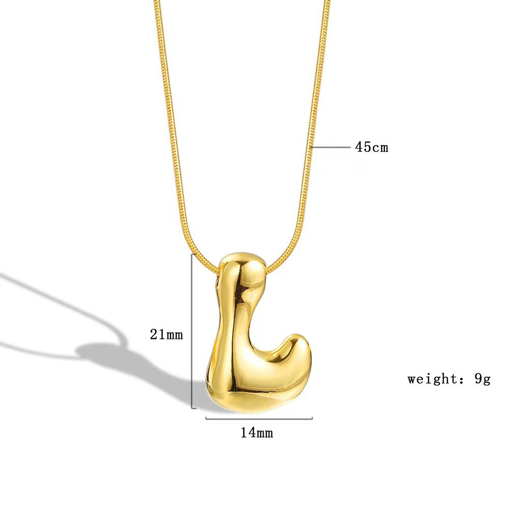 Luxury Balloon Bubble-Shaped Letter Necklace in Titanium Steel with Gold Plating, Snake Chain, Unisex Alphabet Pendant Jewelry