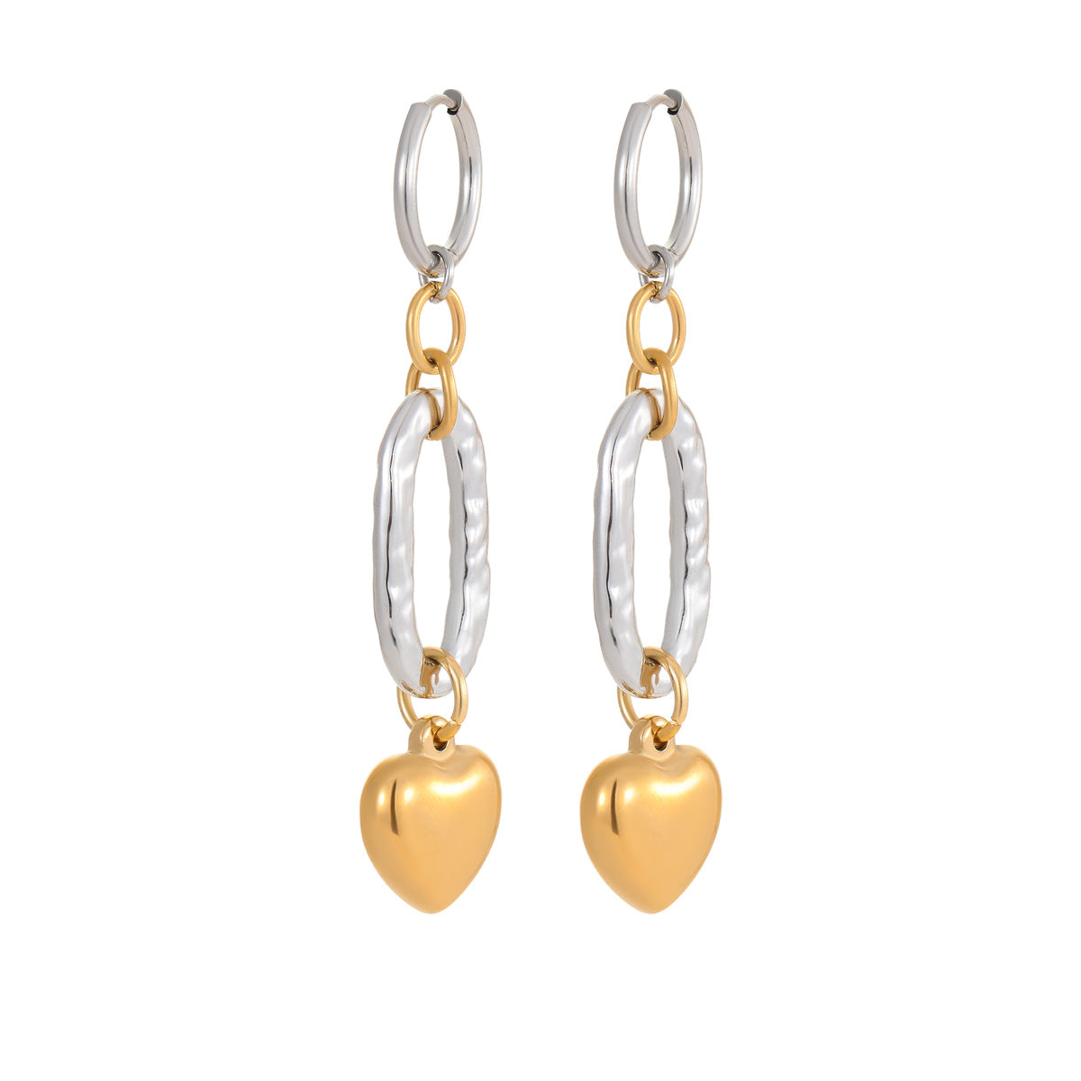 Fashionable Heart-Shaped Stainless Steel Earrings with 18K Gold Plating for Women