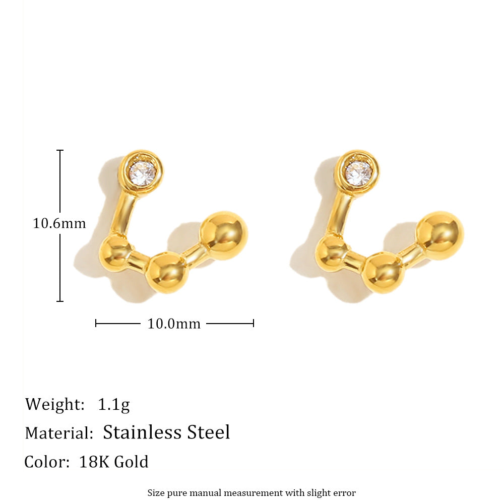 Pendientes de Constelaciones del Zodíaco de Moda en Acero Inoxidable con Baño de Oro de 18K y Detalles de Pedrería