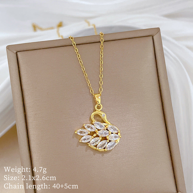 Sweet Minimalist Cross Micro-Inlaid Cubic Zirconia Brass Pendant Titanium Steel Necklace for Unisex