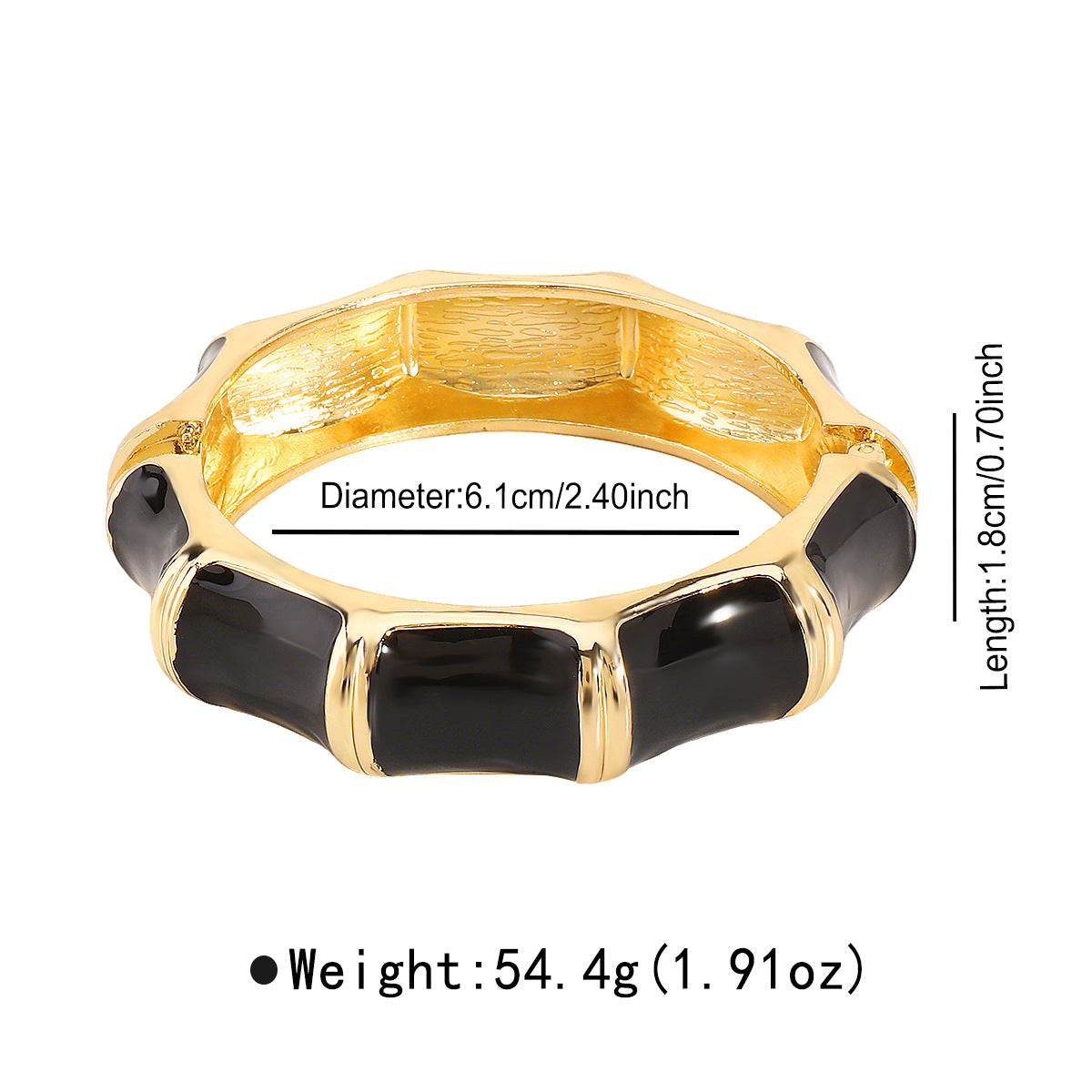 Bracciale da donna in lega smaltata con giunti in bambù d'ispirazione vintage, design ad anello geometrico e lavorazione robusta