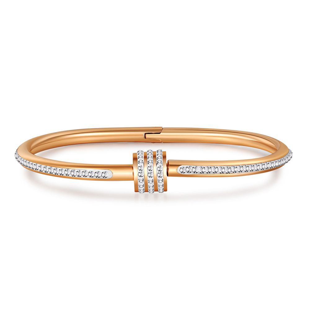Geometric Round Rhinestone Inlaid Titanium Steel Plated Bracelet for Unisex