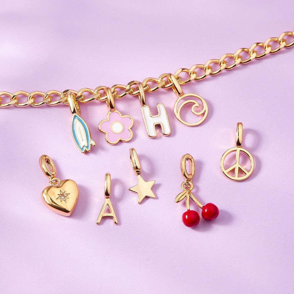 Vintage 18K Gold Plated Stainless Steel Heart Charm Bar Necklace