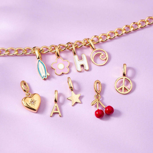 Vintage 18K Gold Plated Stainless Steel Heart Charm Bar Necklace