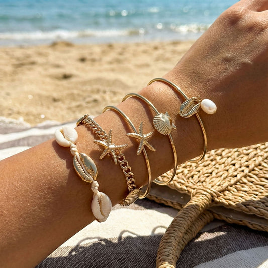 Casual Plated Alloy Starfish Cuff Bracelet for Women
