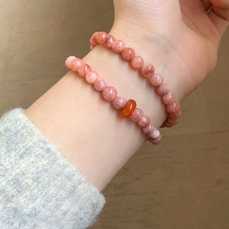 Bracciale Geometrico a Doppio Filo da Donna in Pietra del Sole Rosa, Realizzato a Mano, Accessorio Moda che non sbiadisce