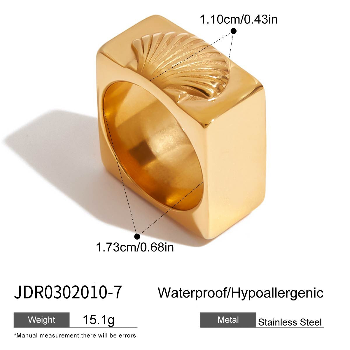Vintage Luxury Geometric Square Plated Stainless Steel Ring for Women