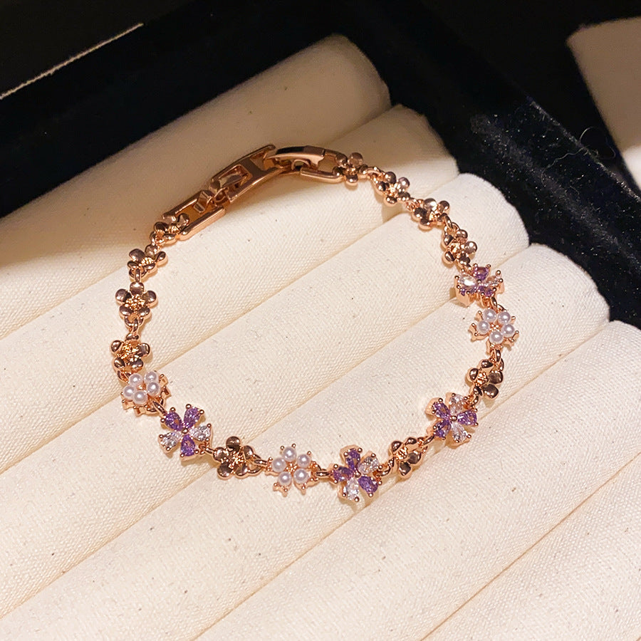Luxury Elegant Oval Geometric Cubic Zirconia Inlaid Brass Bracelet for Women
