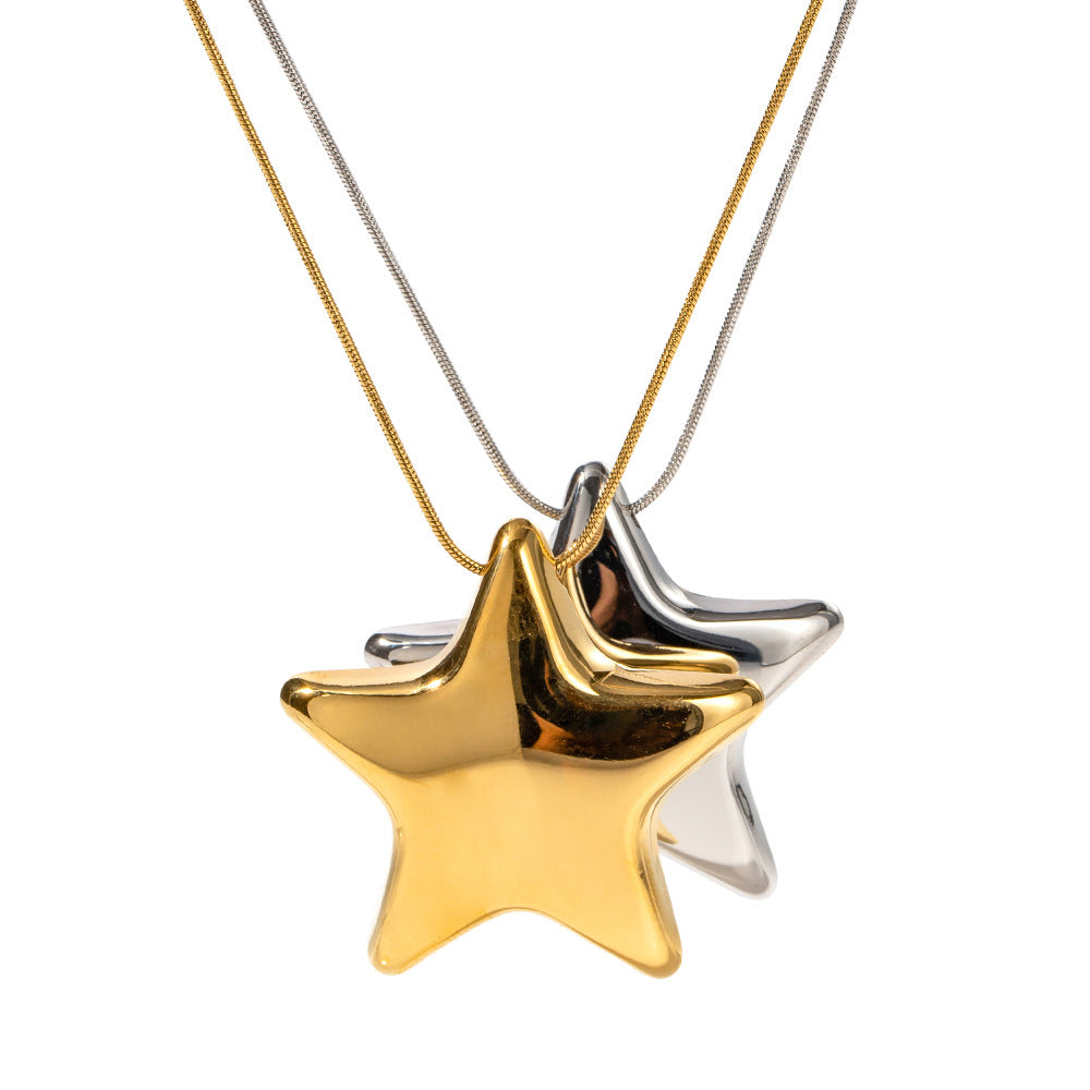 Collar Colgante de Estrella de Cinco Puntas Geométrico para Mujer de Acero Inoxidable con Baño de Oro de 18K