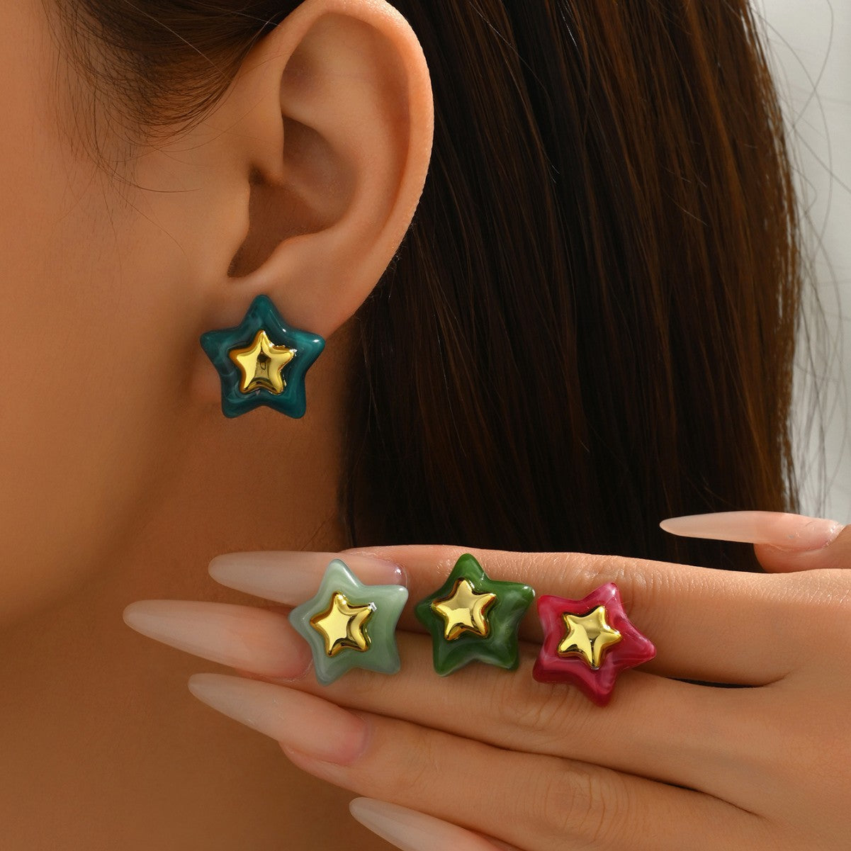 Minimalist Geometric Star-Shaped Alloy Stud Earrings with Plating Finish for Women