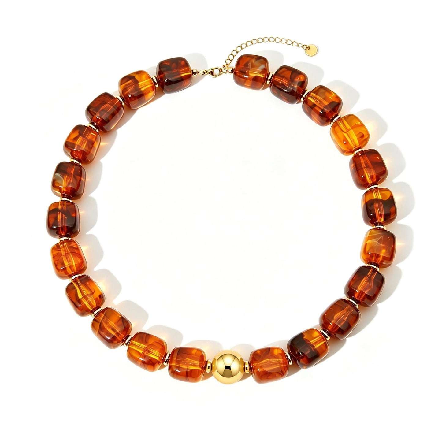Bohemian Casual Geometric Resin Beaded Necklace with Acrylic Gold Ball Pendant Unisex Cable Chain