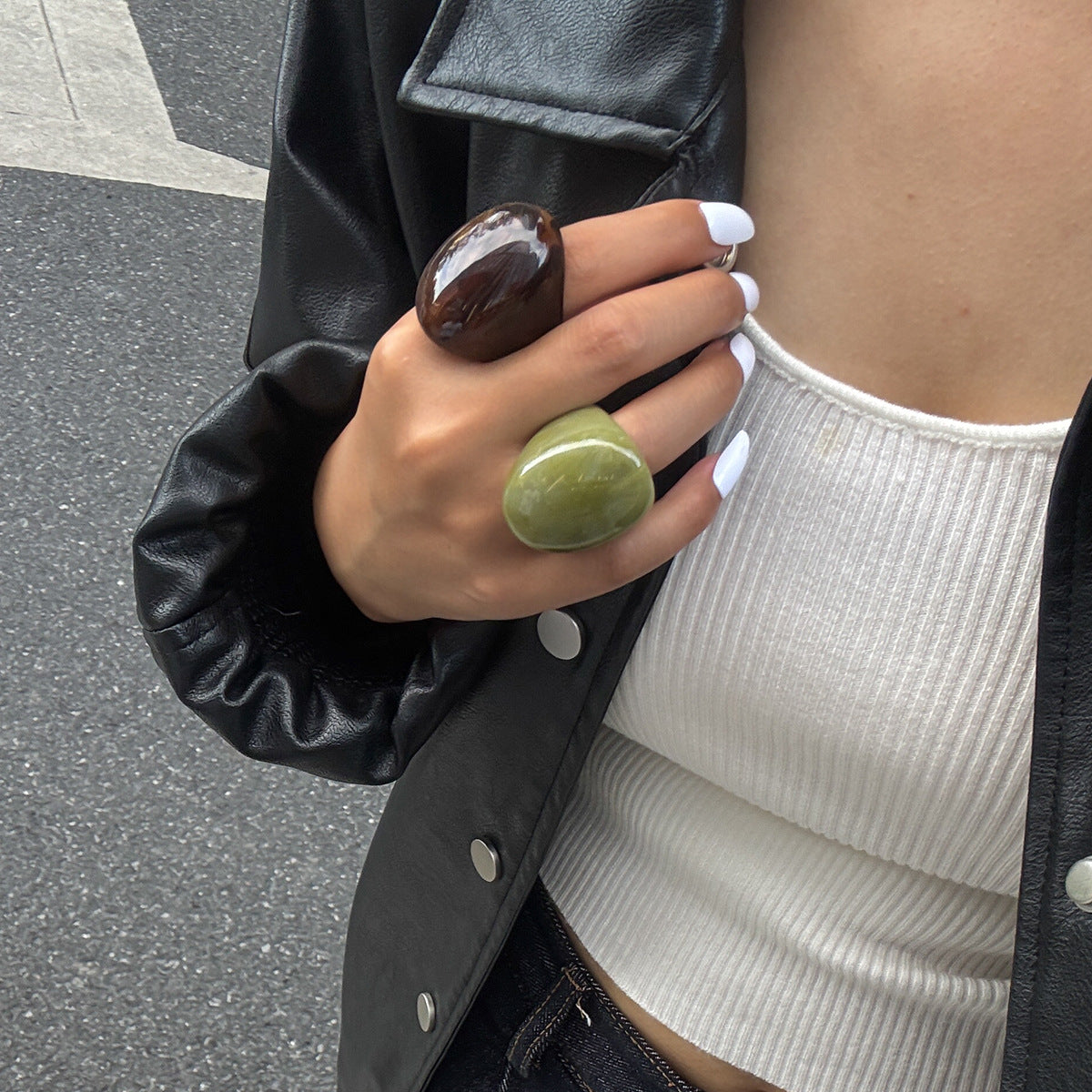 Vintage Gradient Geometric Oval Resin Ring for Women