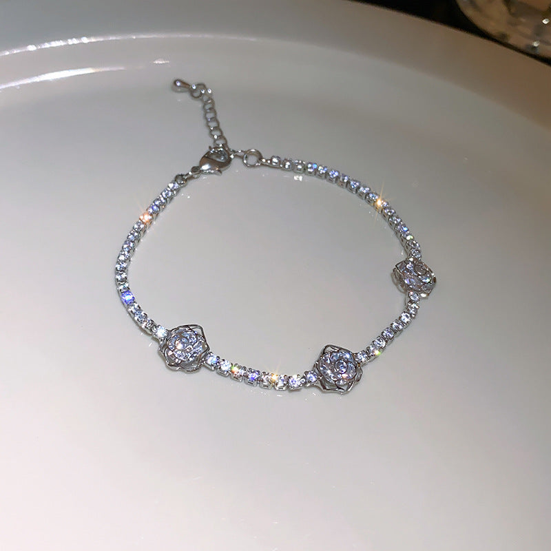 Elegant Geometric Brass Bracelet with Cubic Zirconia Inlay, Adjustable Plated Women's Jewelry