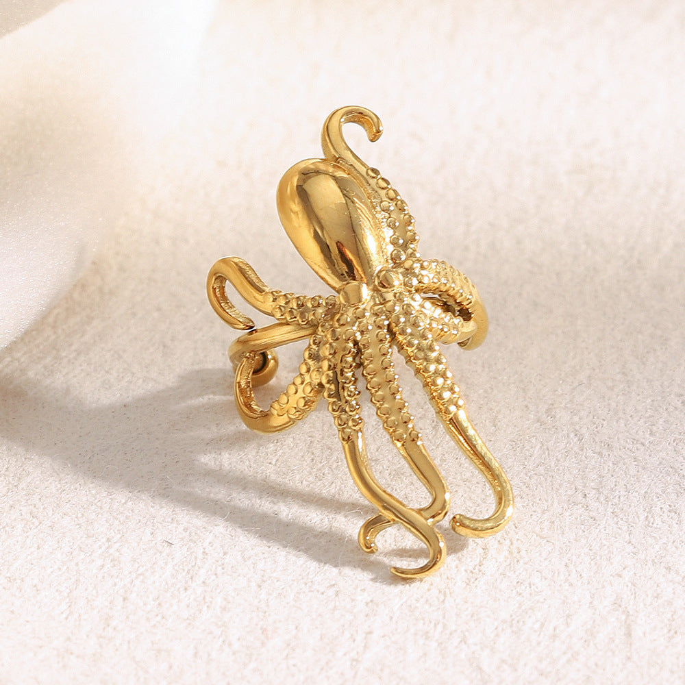 Fashionable Octopus-Shaped Stainless Steel Ear Clip for Women with 18K Gold Plating