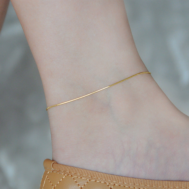 Minimalist Geometric Titanium Steel Anklet for Women with Snake Chain Design