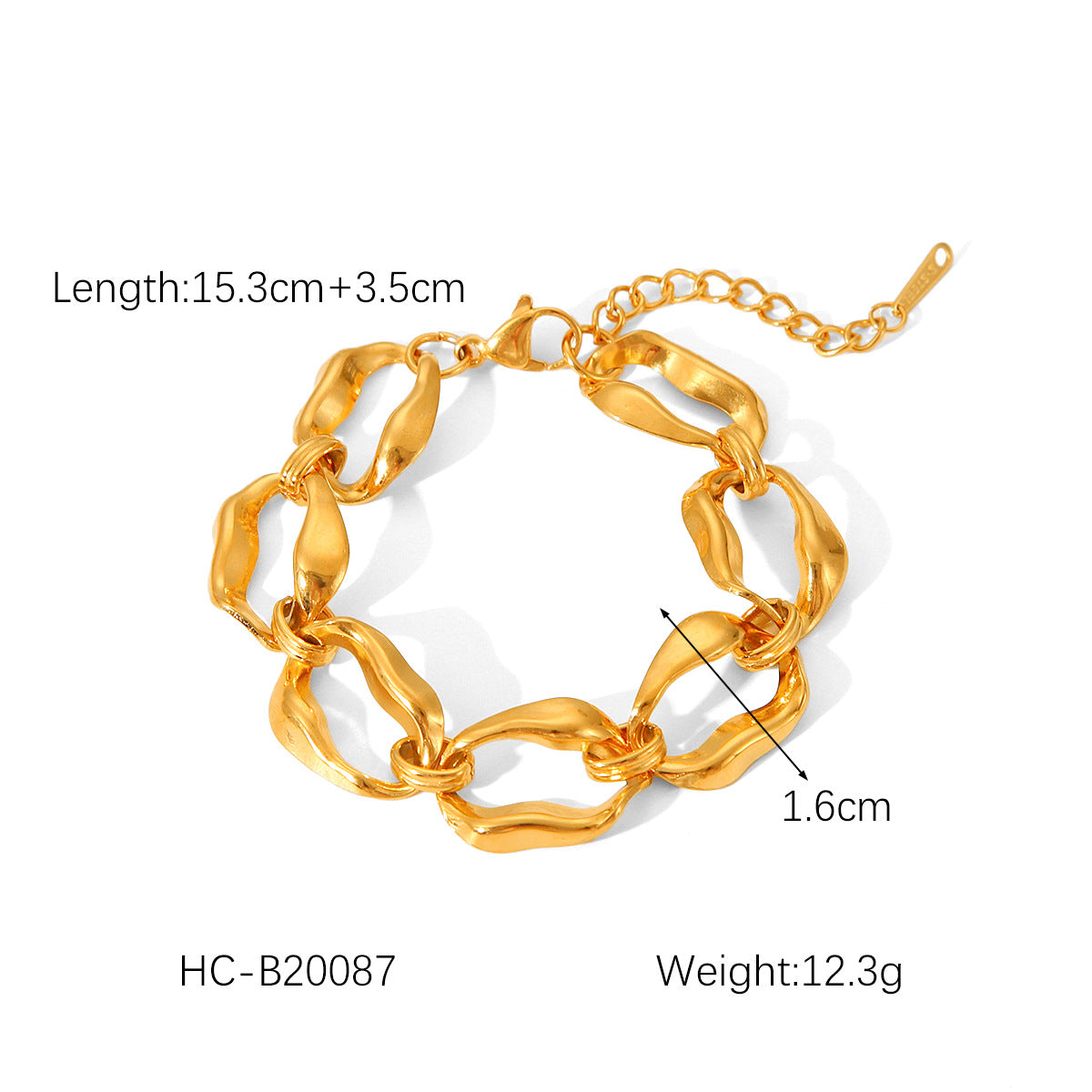 Bracciale da donna in acciaio inossidabile placcato oro 18 carati, stile alla moda, con catena a perline tonde geometriche