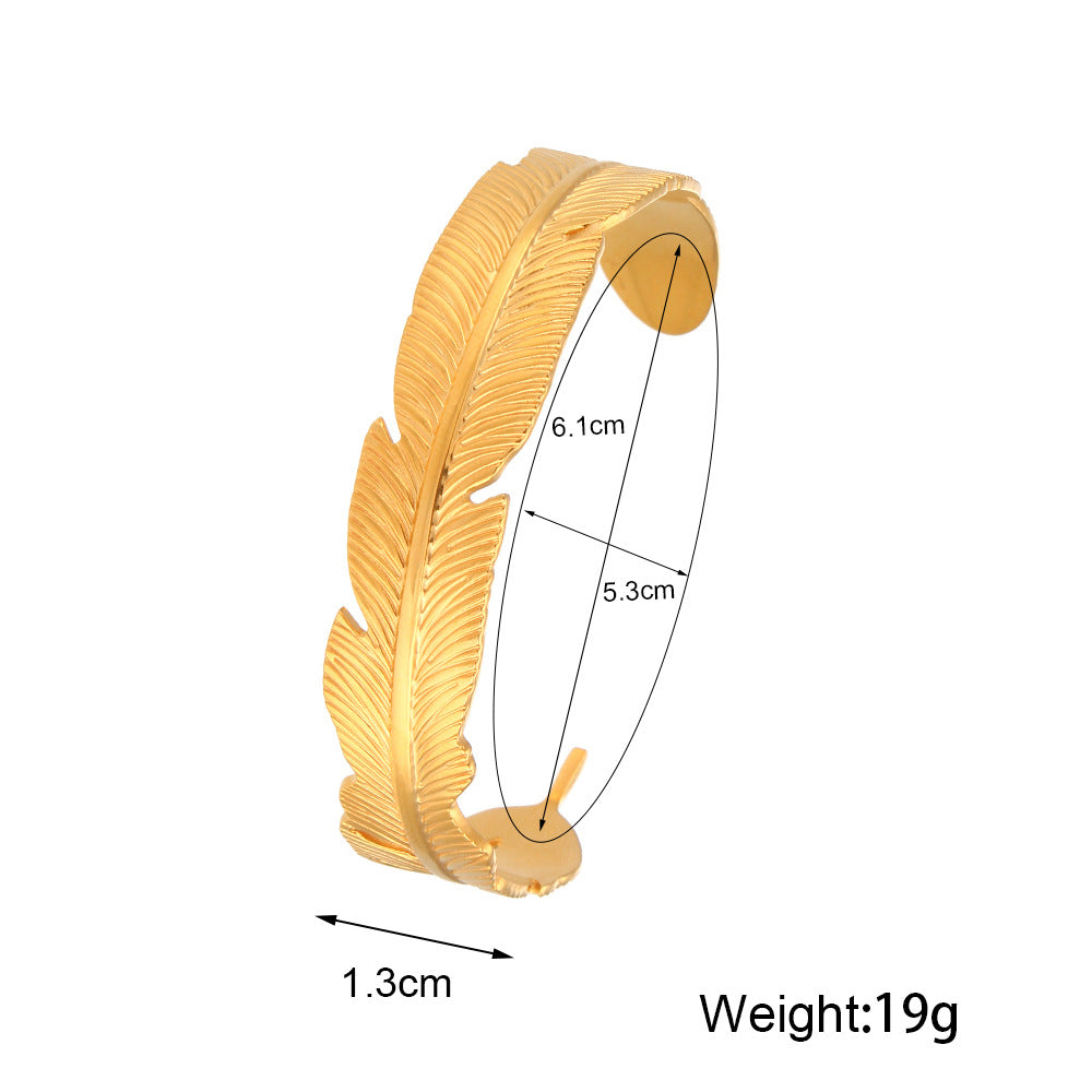 Braccialetto Minimalista in Acciaio Inossidabile con Placcatura in Oro 18K, Design a Foglia Aperta da Donna