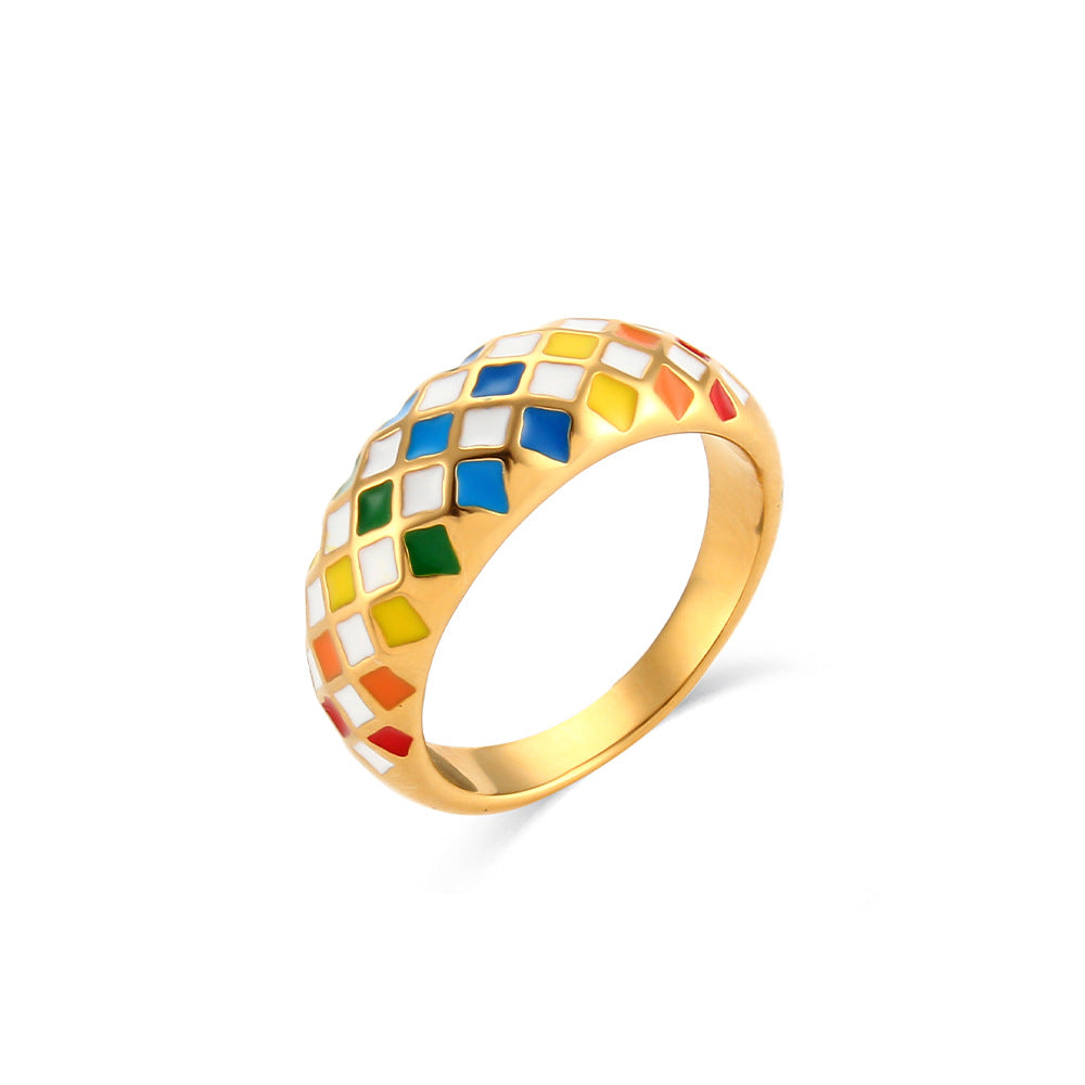 Anillo de acero inoxidable geométrico minimalista de moda con acabado chapado para mujer