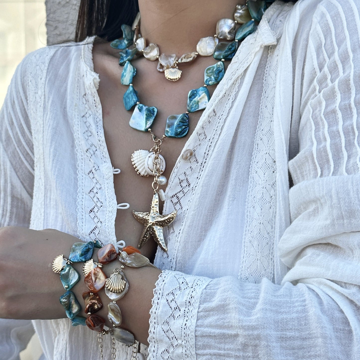 Sweet Geometric Star Shell Alloy Plated Necklace for Women