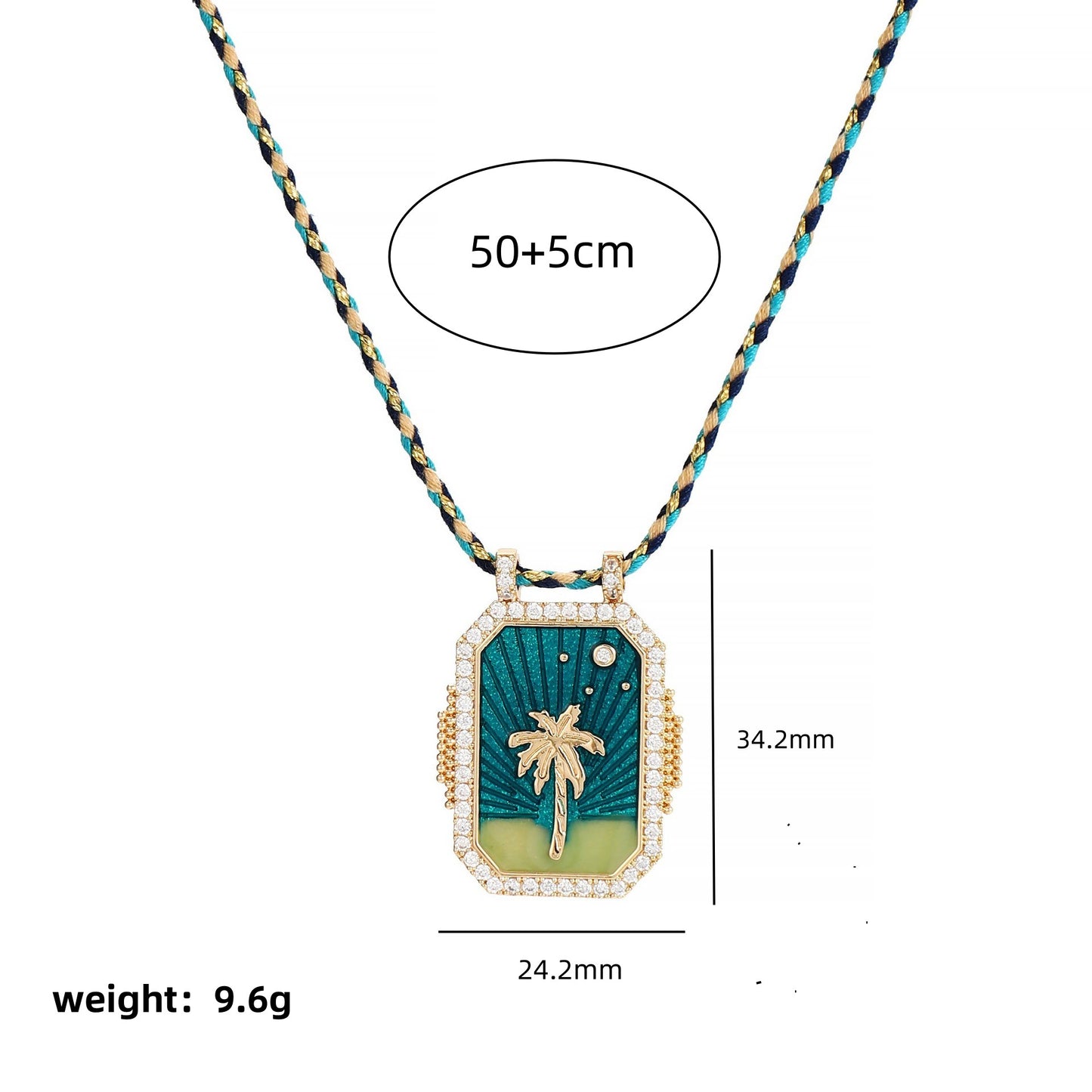 Vintage Geometric Tarot Pendant Necklace with Rhinestone Inlay and Gold Plated Copper Chain