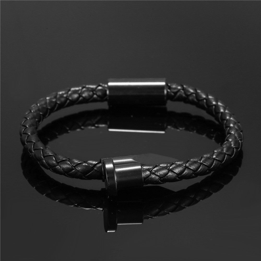 Geometric Titanium Steel Stainless Steel Leather Bracelet