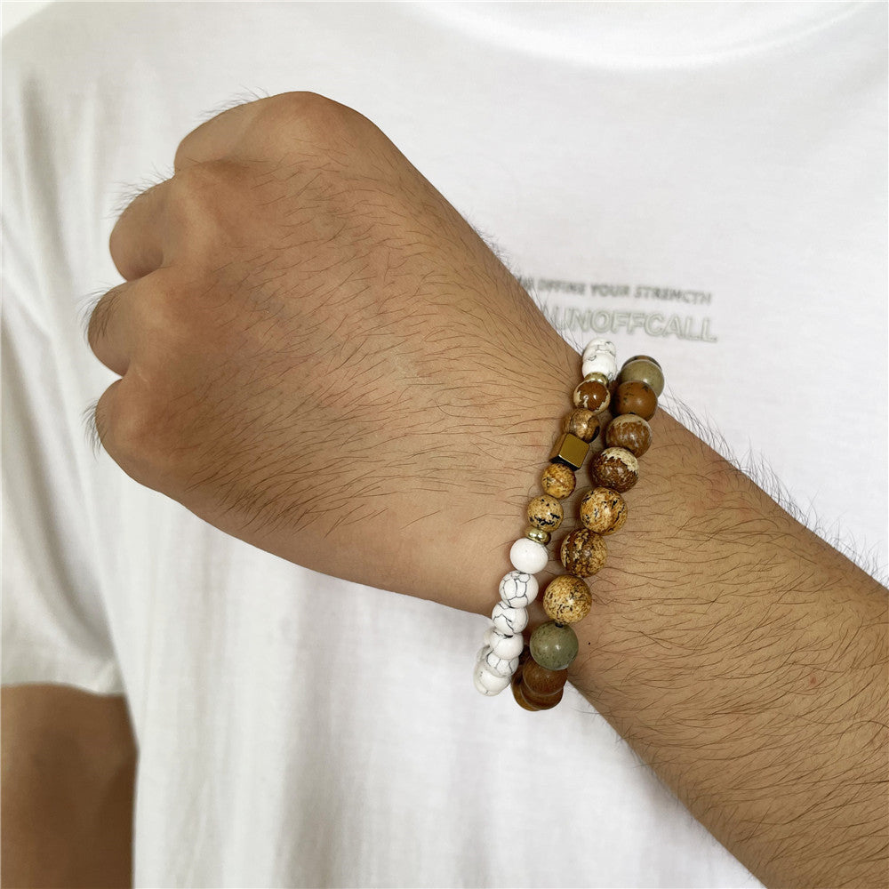 Punk Micro-pavé Cubic Zirconia Skull and Volcanic Stone Bead Bracelet for Unisex